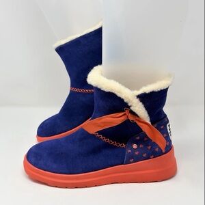 I Heart UGG Knotty Boots Womens 7 Blue Red Suede Sheepskin Shearling 1006454